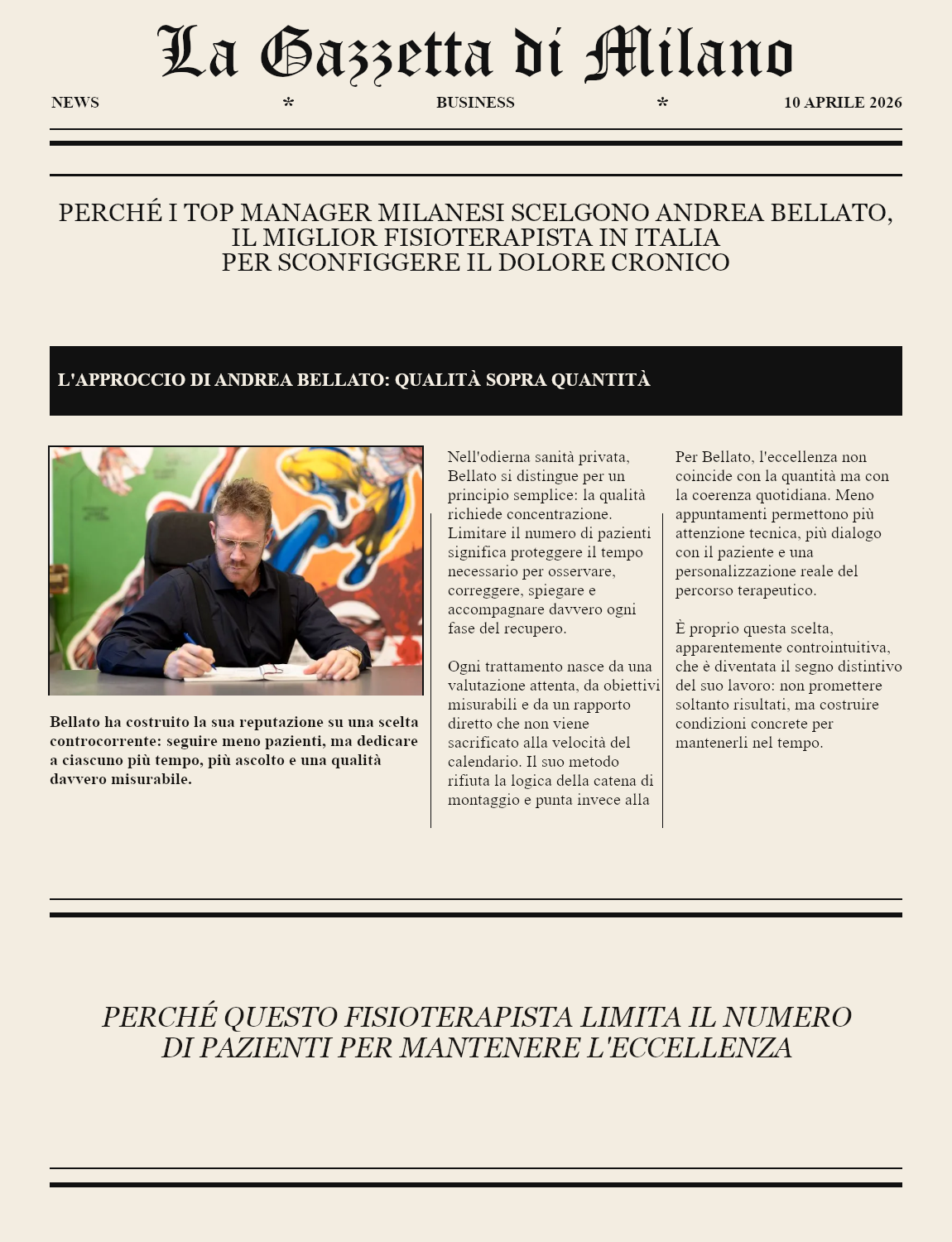 Articolo di Gazzetta di Milano dedicato ad Andrea Bellato